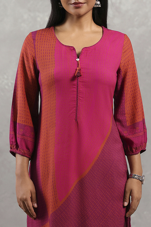 Pink Printed Straight Kurta
